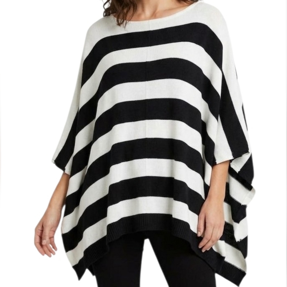Ralph Lauren Green Label Black & White Stripe Poncho Sweater Cape One Size